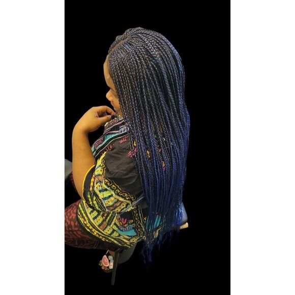Handmade  Braided Lace Wig, Knotless Box Braids Long  Blue Ombre Wig NWT - Picture 11 of 15